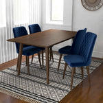Adira Large Walnut Dining Set - 4 Evette Blue Velvet Chairs | MidinMod | TX | Best Furniture stores in Houston