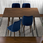 Adira Large Walnut Dining Set - 4 Evette Blue Velvet Chairs | MidinMod | TX | Best Furniture stores in Houston