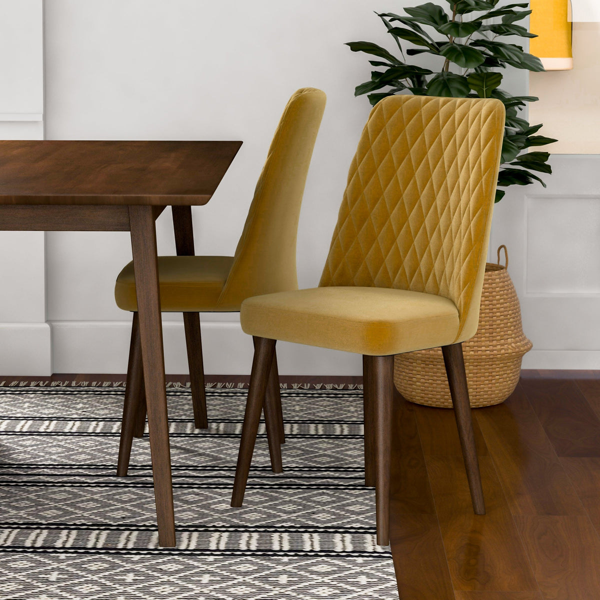 Adira Large Dining Set - 4 Evette Gold Velvet Chairs | MidinMod | TX | Best Furniture stores in Houston