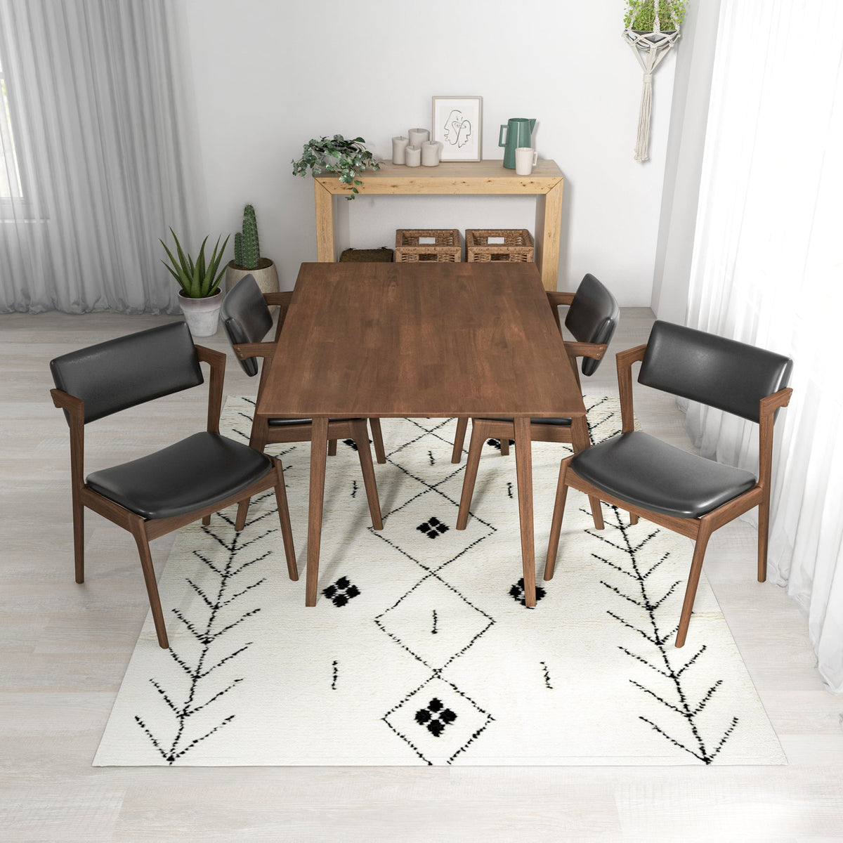 Adira Small Walnut Dining Set - 4 Ricco Black Leather Chairs | MidinMod | TX | Best Furniture stores in Houston