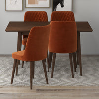 Adira Small Walnut Dining Set -  4 Evette Burnt Orange Velvet Chairs | MidinMod | TX | Best Furniture stores in Houston