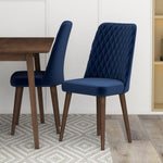 Adira Small Walnut Dining Set - 4 Evette Blue Velvet Chairs | MidinMod | TX | Best Furniture stores in Houston