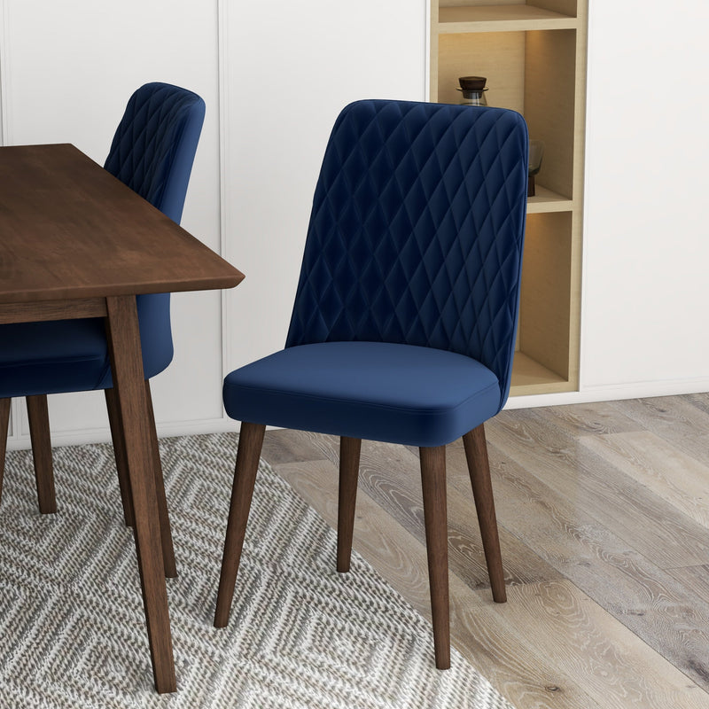 Adira Small Walnut Dining Set - 4 Evette Blue Velvet Chairs | MidinMod | TX | Best Furniture stores in Houston
