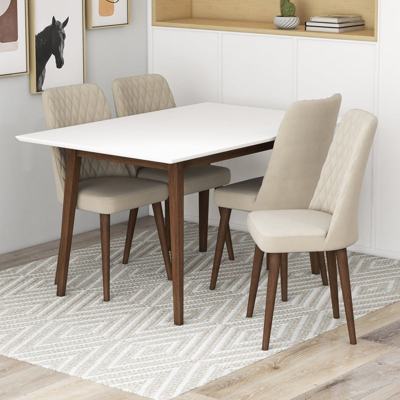 Adira Small White Dining Set - 4 Evette Beige Velvet Chairs | MidinMod | TX | Best Furniture stores in Houston