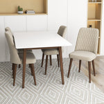 Adira Small White Dining Set - 4 Evette Beige Velvet Chairs | MidinMod | TX | Best Furniture stores in Houston