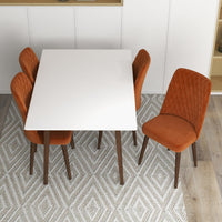 Adira Small White Dining Set - 4 Evette Burnt Orange Velvet Chairs | MidinMod | TX | Best Furniture stores in Houston