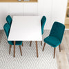 Adira (Small - White) Dining Set with 4 Evette (Teal Velvet) Dining Chairs | Mid in Mod | Houston TX | Best Furniture stores in Houston