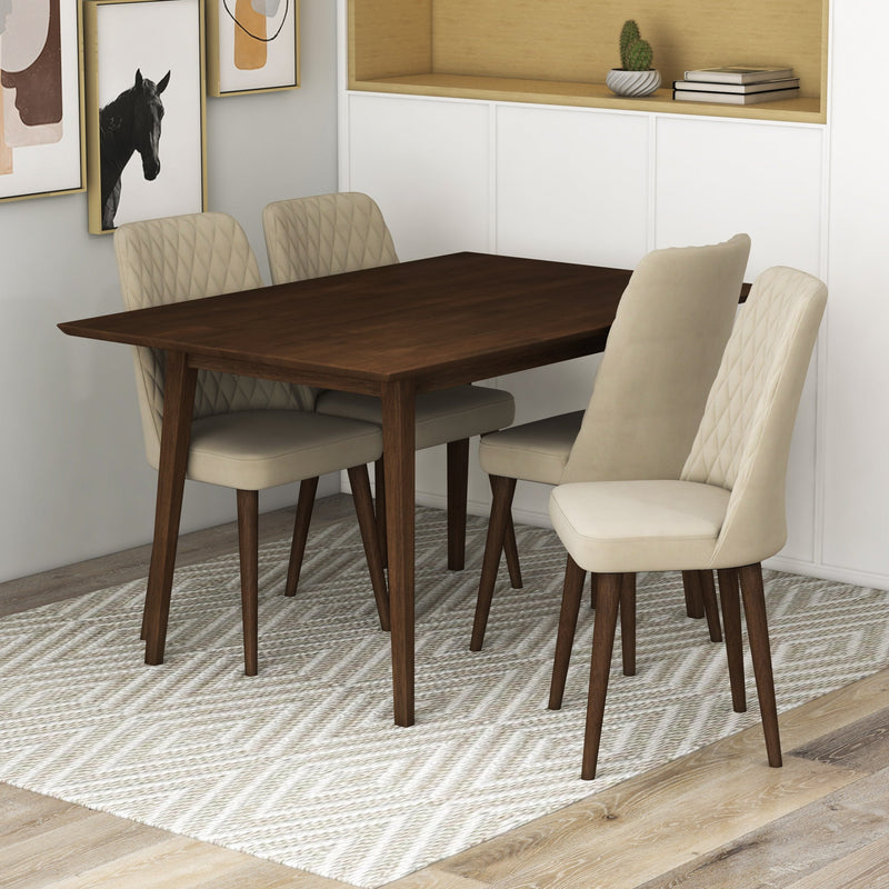 Adira Small Walnut Dining Set - 4 Evette Beige Velvet Chairs | MidinMod |TX | Best Furniture stores in Houston