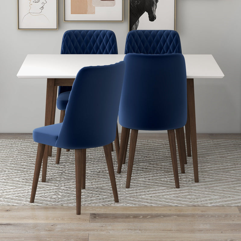 Adira Small White Dining Set - 4 Evette Blue Velvet Chairs | MidinMod | TX | Best Furniture stores in Houston