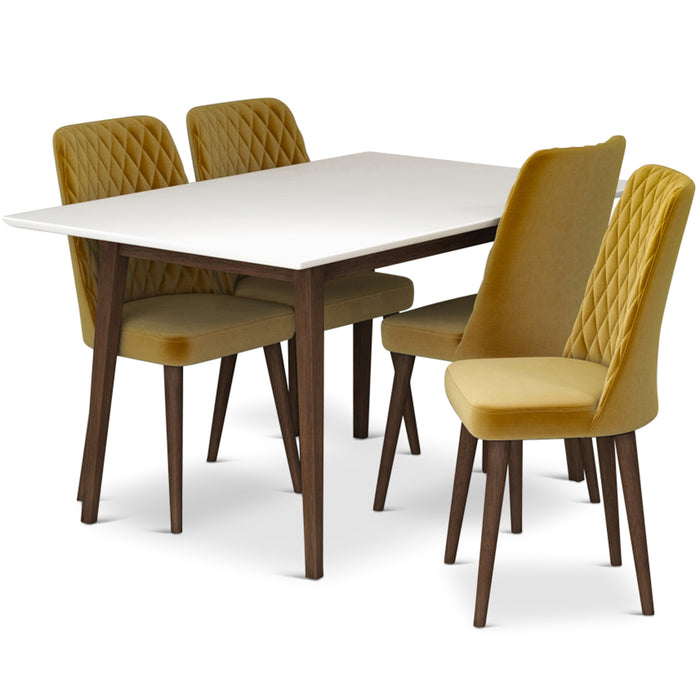 Adira Small White Dining Set - 4 Evette Gold Velvet Chairs | MidinMod | TX | Best Furniture stores in Houston