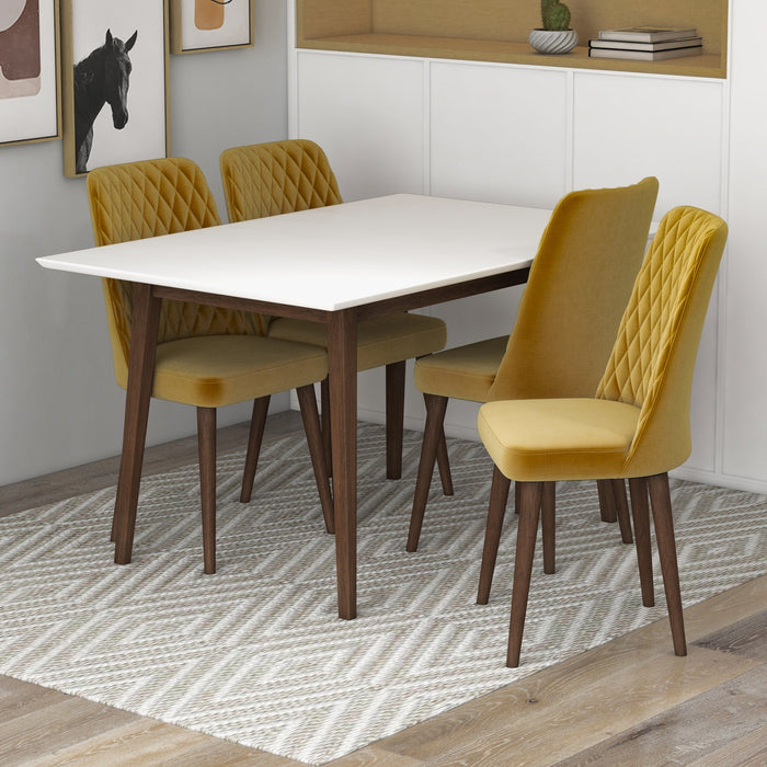 Adira Small White Dining Set - 4 Evette Gold Velvet Chairs | MidinMod | TX | Best Furniture stores in Houston