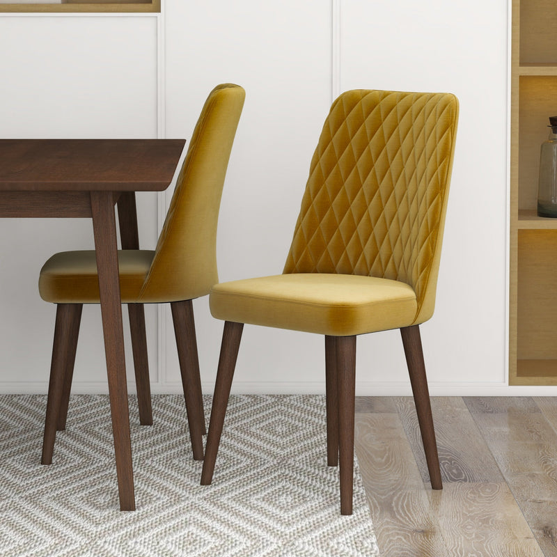 Adira Small Walnut Dining Set - 4 Evette Gold Velvet Chairs | MidinMod | TX | Best Furniture stores in Houston