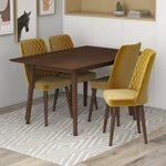 Adira Small Walnut Dining Set - 4 Evette Gold Velvet Chairs | MidinMod | TX | Best Furniture stores in Houston