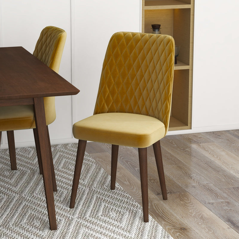 Adira Small Walnut Dining Set - 4 Evette Gold Velvet Chairs | MidinMod | TX | Best Furniture stores in Houston