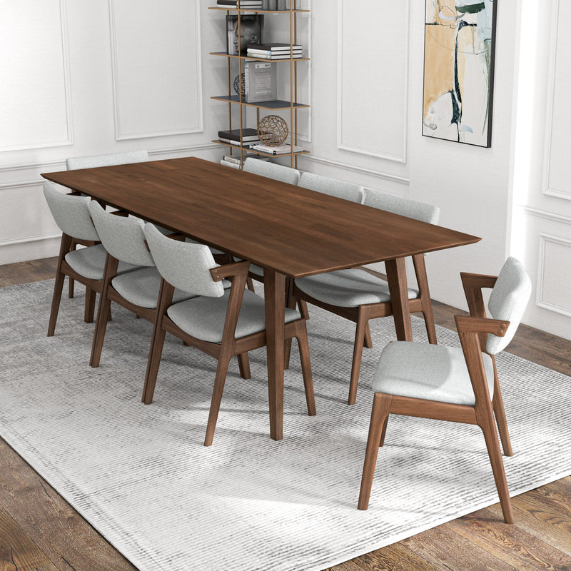 Adira XLarge Walnut Dining Set - 8 Ricco Light Grey Chairs | MidinMod | TX | Best Furniture stores in Houston