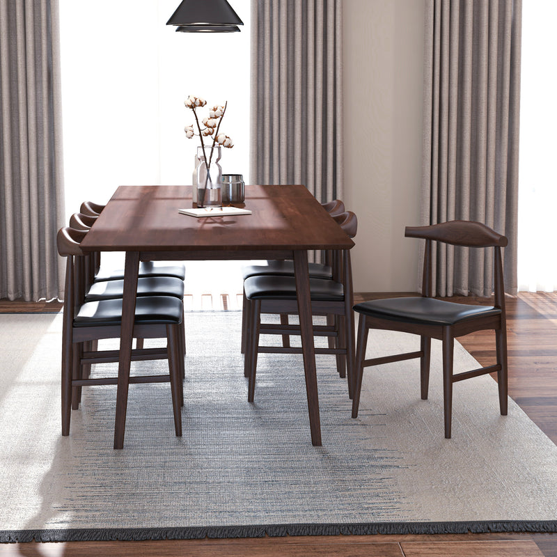 Adira XLarge Walnut Dining Set | 6 Winston Black Leather Dining Chairs | Houston TX | Best Furniture stores in Houston
