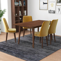 Alpine Large Walnut Dining Set - 4 Evette Gold Velvet Chairs | MidinMod | TX | Best Furniture stores in Houston