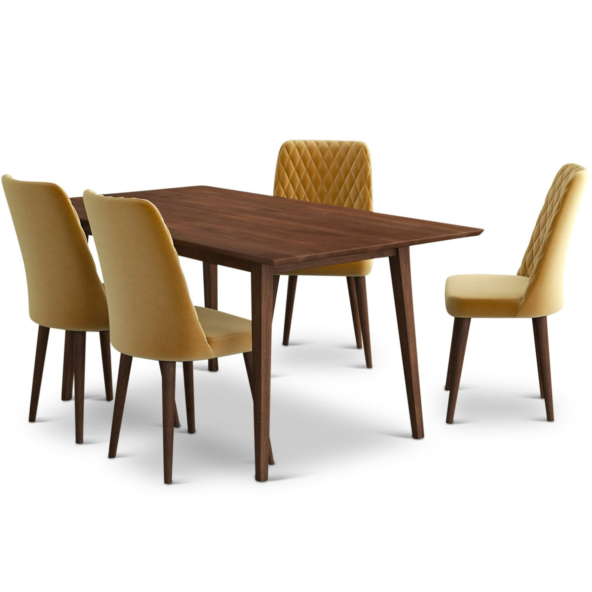 Alpine Large Walnut Dining Set - 4 Evette Gold Velvet Chairs | MidinMod | TX | Best Furniture stores in Houston