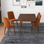 Alpine Large Walnut Dining Set - 4 Evette Orange Velvet Chairs | MidinMod | TX | Best Furniture stores in Houston