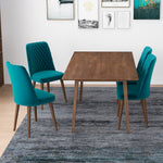 Alpine Large Walnut Dining Set | 4 Evette Teal Velvet Dining Chairs | Mid in Mod | Houston TX | Best Furniture stores in Houston