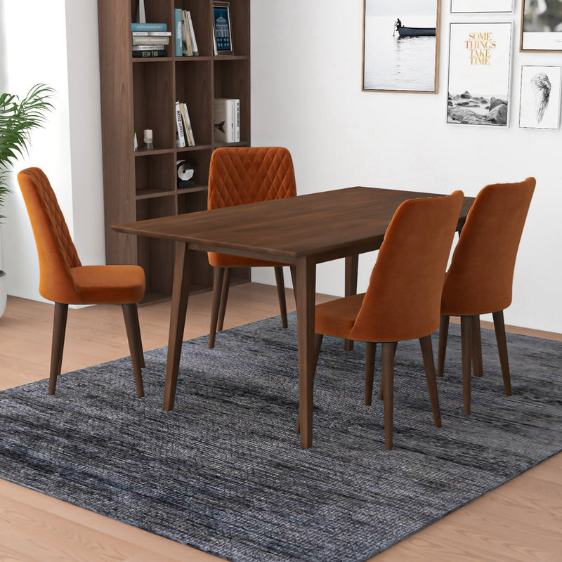 Alpine Large Walnut Dining Set - 4 Evette Orange Velvet Chairs | MidinMod | TX | Best Furniture stores in Houston