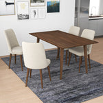 Alpine Large Walnut Dining Set - 4 Evette Beige Velvet Chairs | MidinMod | TX | Best Furniture stores in Houston