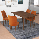 Alpine Large Walnut Dining Set - 4 Evette Orange Velvet Chairs | MidinMod | TX | Best Furniture stores in Houston