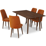 Alpine Large Walnut Dining Set - 4 Evette Orange Velvet Chairs | MidinMod | TX | Best Furniture stores in Houston