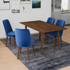Alpine Large Walnut Dining Set - 4 Evette Blue Velvet Chairs | MidinMod | TX | Best Furniture stores in Houston
