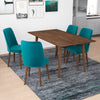 Alpine Large Walnut Dining Set | 4 Evette Teal Velvet Dining Chairs | Mid in Mod | Houston TX | Best Furniture stores in Houston