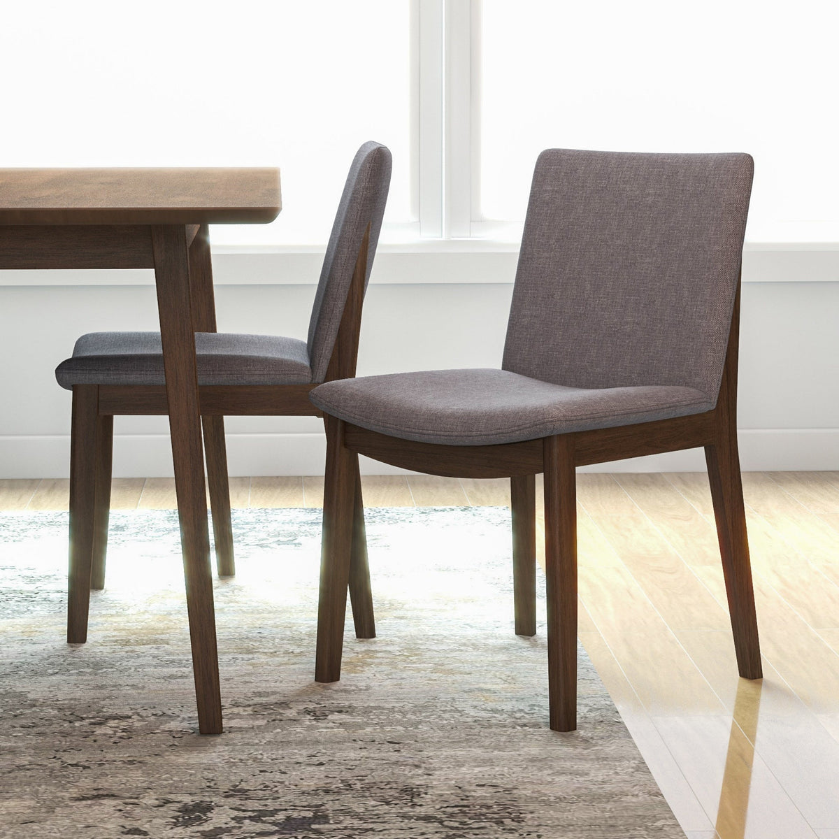 Adira Large Walnut Dining Set - 4 Virginia Grey Chairs | MidinMod | TX | Best Furniture stores in Houston