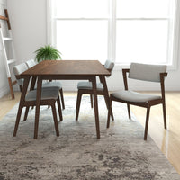 Adira Large Walnut Dining Set - 4 Ricco Light Grey Chairs | MidinMod | TX | Best Furniture stores in Houston