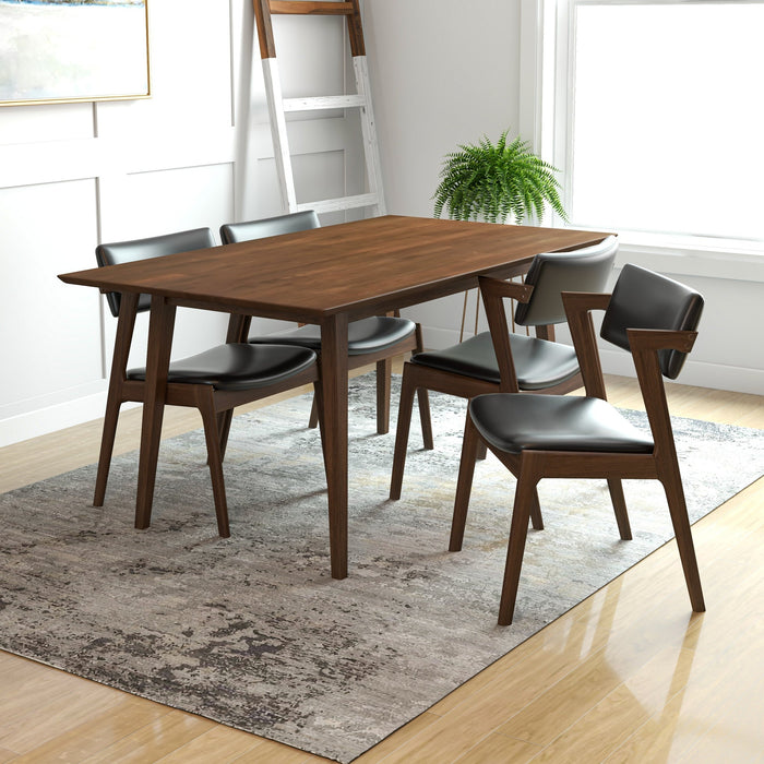 Adira Large Walnut Dining Set - 4 Ricco Black Leather Chairs | MidinMod | TX | Best Furniture stores in Houston