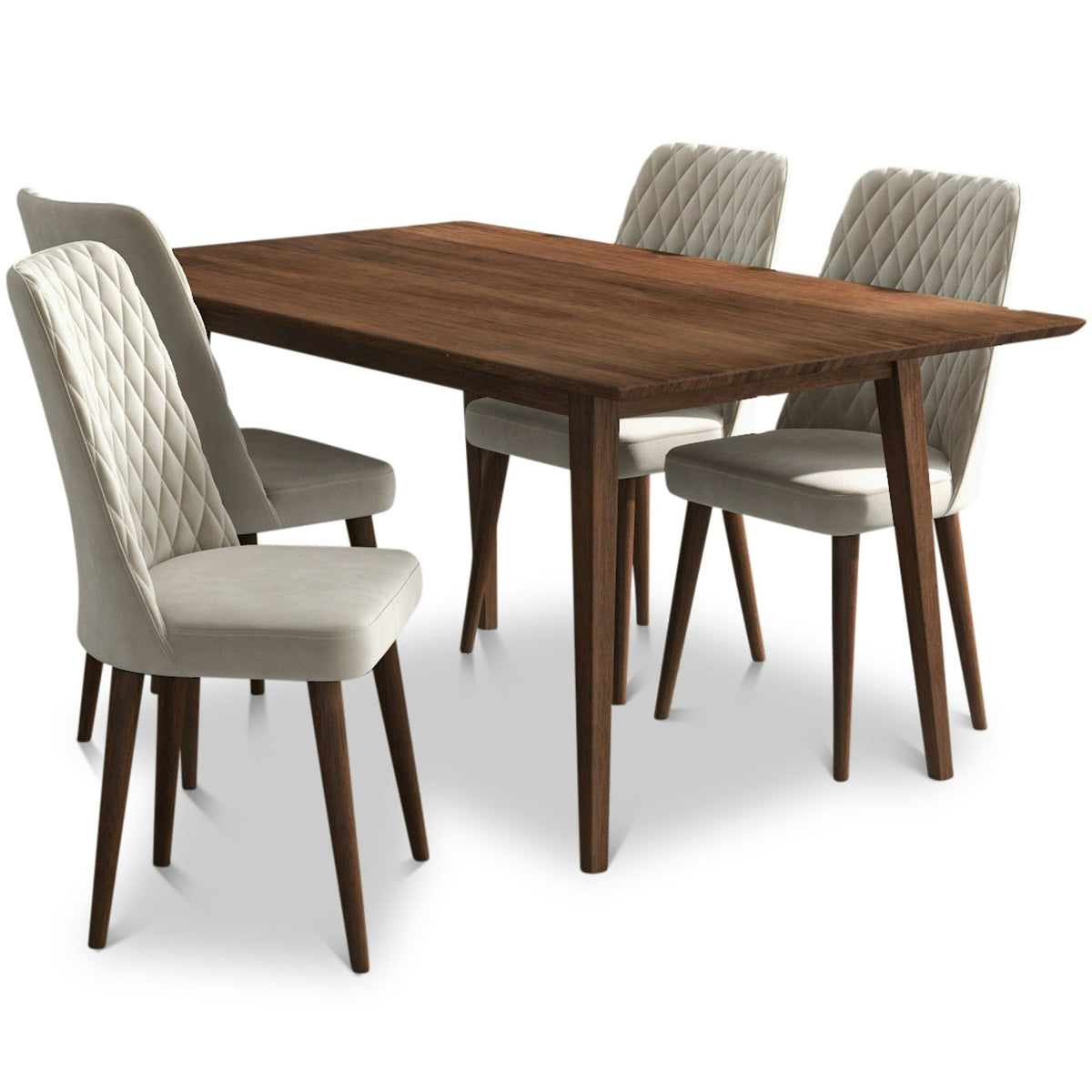 Alpine Large Walnut Dining Set - 4 Evette Beige Velvet Chairs | MidinMod | TX | Best Furniture stores in Houston