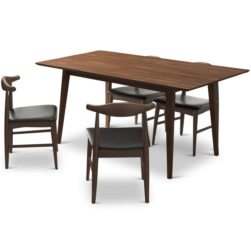 Adira Large Walnut Dining Set - 4 Winston Black Leather Chairs | MidinMod | TX | Best Furniture stores in Houston