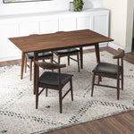 Adira Large Walnut Dining Set - 4 Winston Black Leather Chairs | MidinMod | TX | Best Furniture stores in Houston