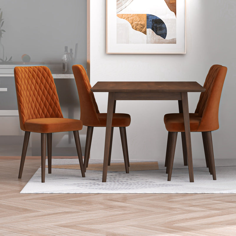 Alpine Small Walnut Dining Set - 4 Evette Orange Velvet Chairs | MidinMod | TX | Best Furniture stores in Houston