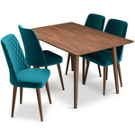 Alpine (Small - Walnut) Dining Set with 4 Evette (Teal Velvet) Dining Chairs | Mid in Mod | Houston TX | Best Furniture stores in Houston