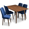 Alpine Small Walnut Dining Set - 4 Evette Blue Velvet Chairs | MidinMod | TX | Best Furniture stores in Houston