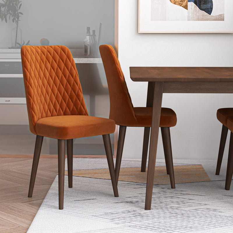 Alpine Small Walnut Dining Set - 4 Evette Orange Velvet Chairs | MidinMod | TX | Best Furniture stores in Houston