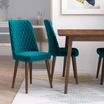 Alpine (Small - Walnut) Dining Set with 4 Evette (Teal Velvet) Dining Chairs | Mid in Mod | Houston TX | Best Furniture stores in Houston