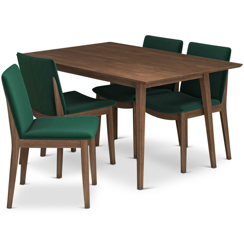 Adira Small Walnut Dining Set - 4 Virginia Green Velvet Chairs | MidinMod | TX | Best Furniture stores in Houston