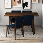 Adira (Small - Walnut) Dining Set with 4 Virginia (Dark Blue) Dining Chairs | Mid in Mod | Houston TX | Best Furniture stores in Houston