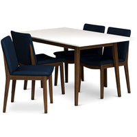Adira Small White Top Dining Set - 4 Virginia Dark Blue Chairs | MidinMod | TX | Best Furniture stores in Houston