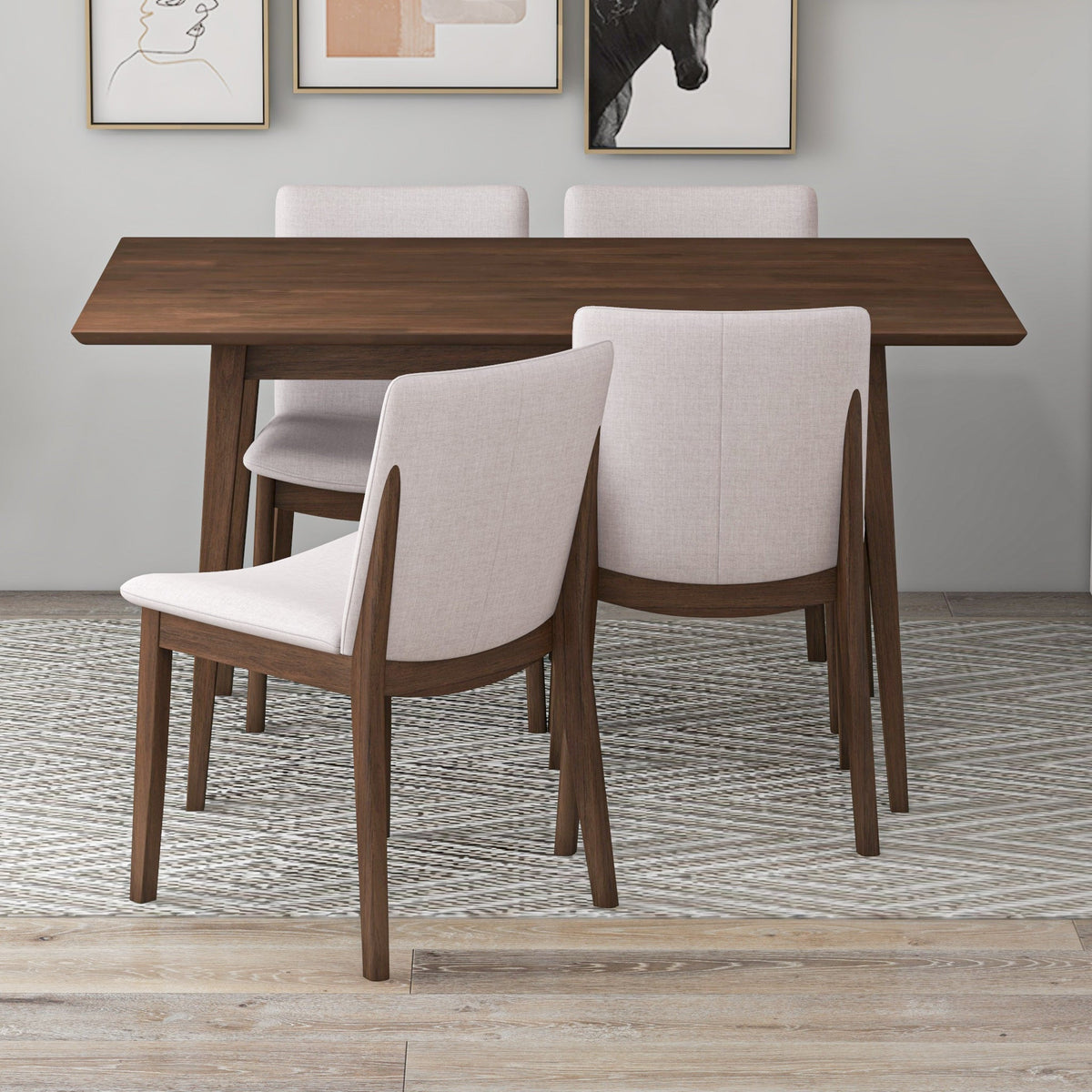 Adira Small Walnut Dining Set - 4 Virginia Beige Chairs | MidinMod | TX | Best Furniture stores in Houston