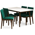 Adira Small White Top Dining Set - 4 Virginia Green Velvet Chairs | MidinMod | TX | Best Furniture stores in Houston