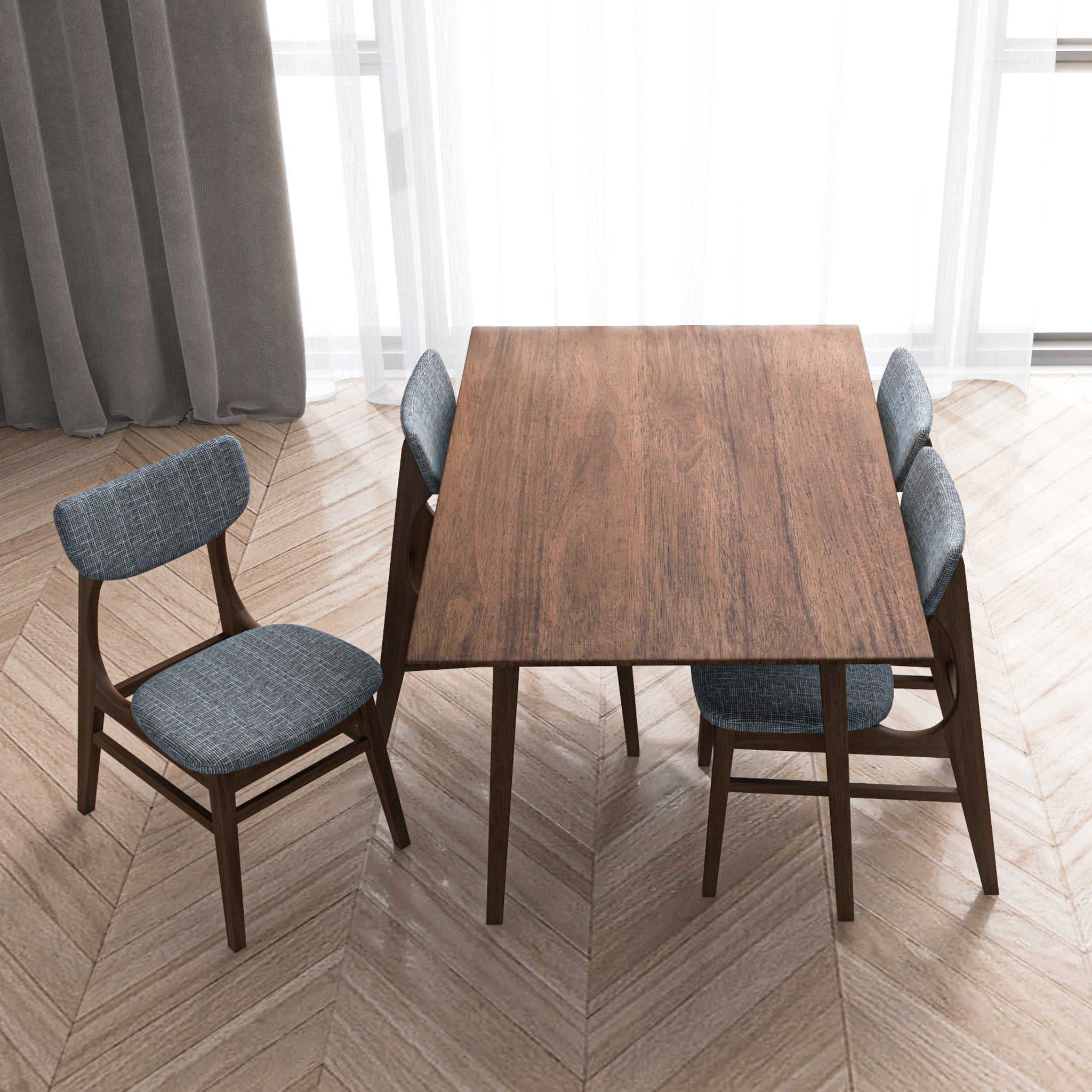 Adira Small Walnut Dining Set 4 Collins Light Grey Chairs