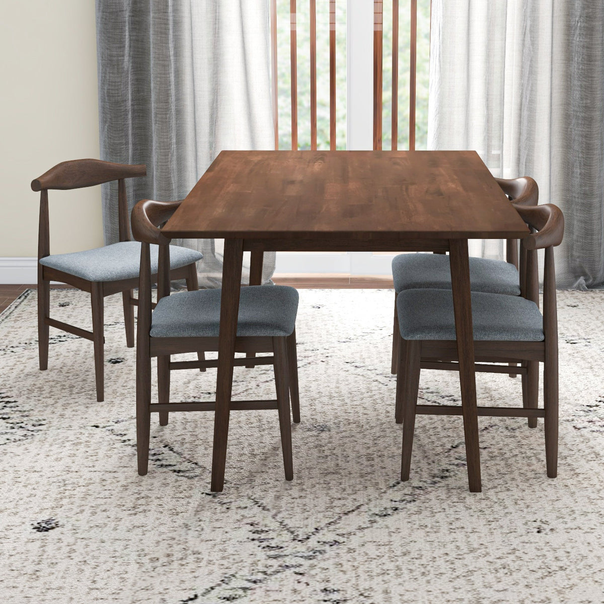 Adira Small Walnut Dining Set - 4 Winston Grey Chairs | MidinMod |  TX | Best Furniture stores in Houston