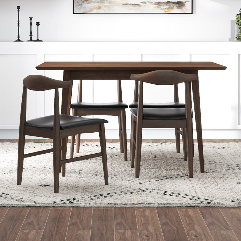 Adira Small Walnut Dining Set - 4 Winston Black Leather Chairs | MidinMod | TX | Best Furniture stores in Houston