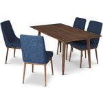 Adira Large Walnut Dining Set - 4 Brighton Navy Blue Chairs | MidinMod | TX | Best Furniture stores in Houston